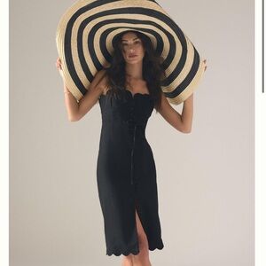 Scalloped Neck Black Dress